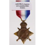 1915 Star to 3341 Pte J Squires 1-London Regt. Whilst in Gallipoli Pte J Squires was Wounded in