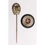 German Nazi Political Officers roundel, and Sports Badge Tie Pin. (2)
