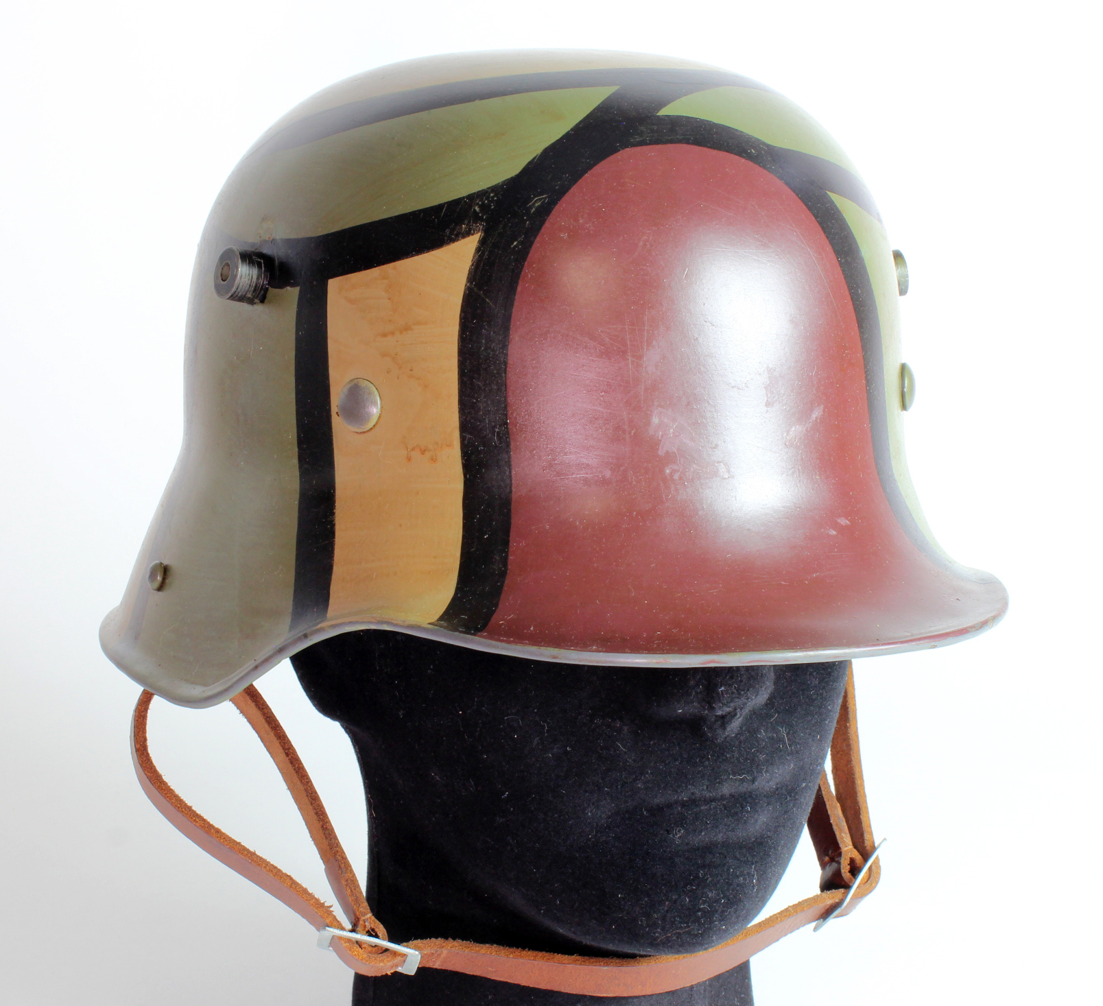 Imperial German WW1 1916 repainted camo helmet with replacement lining and chin strap ideal for