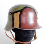 Imperial German WW1 1916 repainted camo helmet with replacement lining and chin strap ideal for