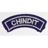 Cloth Badge: Chindit - 3rd Indian Division WW2 embroidered felt shoulder title badge in excellent