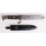 German Nazi Hitler Youth dagger with scabbard. Leather strap missing. Blade maker marked 'Puma