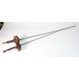 Italian Rapier Fencing Foils, traditional grip & guard design, chequered grips, brass pommels,