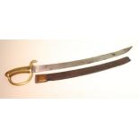 French Briquette Hanger Shortsword, ribbed all brass hilt with stirrup guard. Crossguard dated '