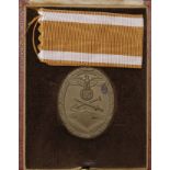 German Westwall medal in scarce Officer quality fitted case, this with embossed title to lid