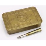 WW1 1914 Princess Mary gift tin with M marked bullet pencil in excellent condition and Princess Mary
