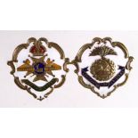 Sweetheart badges (2) white-faced enamel & brass, comprising Notts. & Derby Regt. and The Lancashire