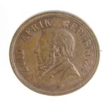 Boer war a President Kruger coin converted to a brooch, SA Penny