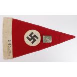 German Nazi S A Pennant stamped 'NSDAP 1943' 30x50cm, and a Belt Buckle. (2)