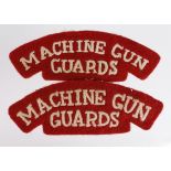 Cloth Badges: Machine Gun/Guards WW1 pair of embroidered felt shoulder titles in excellent worn