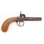 19th Century single shot percussion pocket pistol, barrel 3", English proofs, boxlock action works