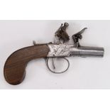 Flintlock boxlock pocket pistol by Edward Weston of Lewes, Sussex. Approx .44 Cal. Turn off barrel