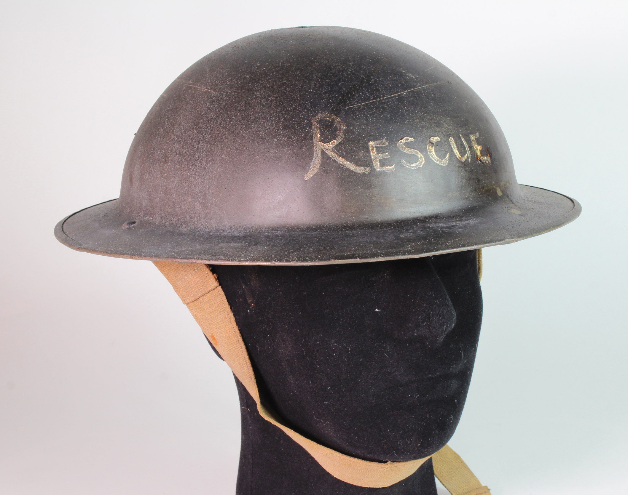 WW2 Home Front Helmet RESCUE stencilled inside Albert Dolphin Hospital.
