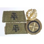 ATS pair of scarce slip on cloth epaulets with ATS hat badge and motor drivers sleeve badge.