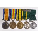 Miniature Medal group mounted as worn - BWM & Victory Medal, Territorial War Medal, Territorial