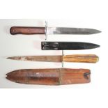 German WW2 pattern boot knife with WW2 trench knife and one other.