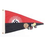 German Nazi Hitler Youth Pennant and various badges (8)