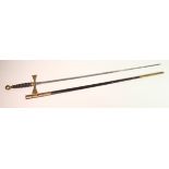Knights Templar Court Sword, slim blade 28" approx, etched blade, maker marked McKiernan, 2 St Johns