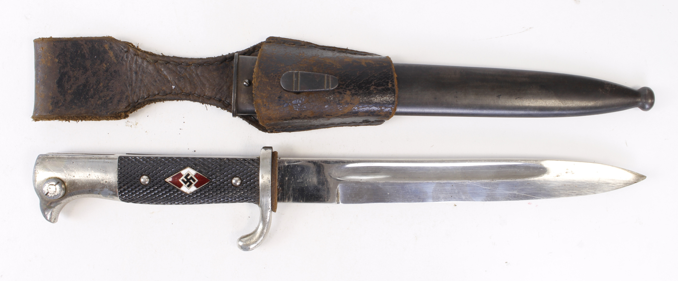 German Nazi Hitler Youth Leaders dress bayonet, with scabbard and leather frog, no makers mark. Ex