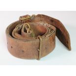 Victorian brown leather soldiers belt no visible dates but has various stencilling stamped to the