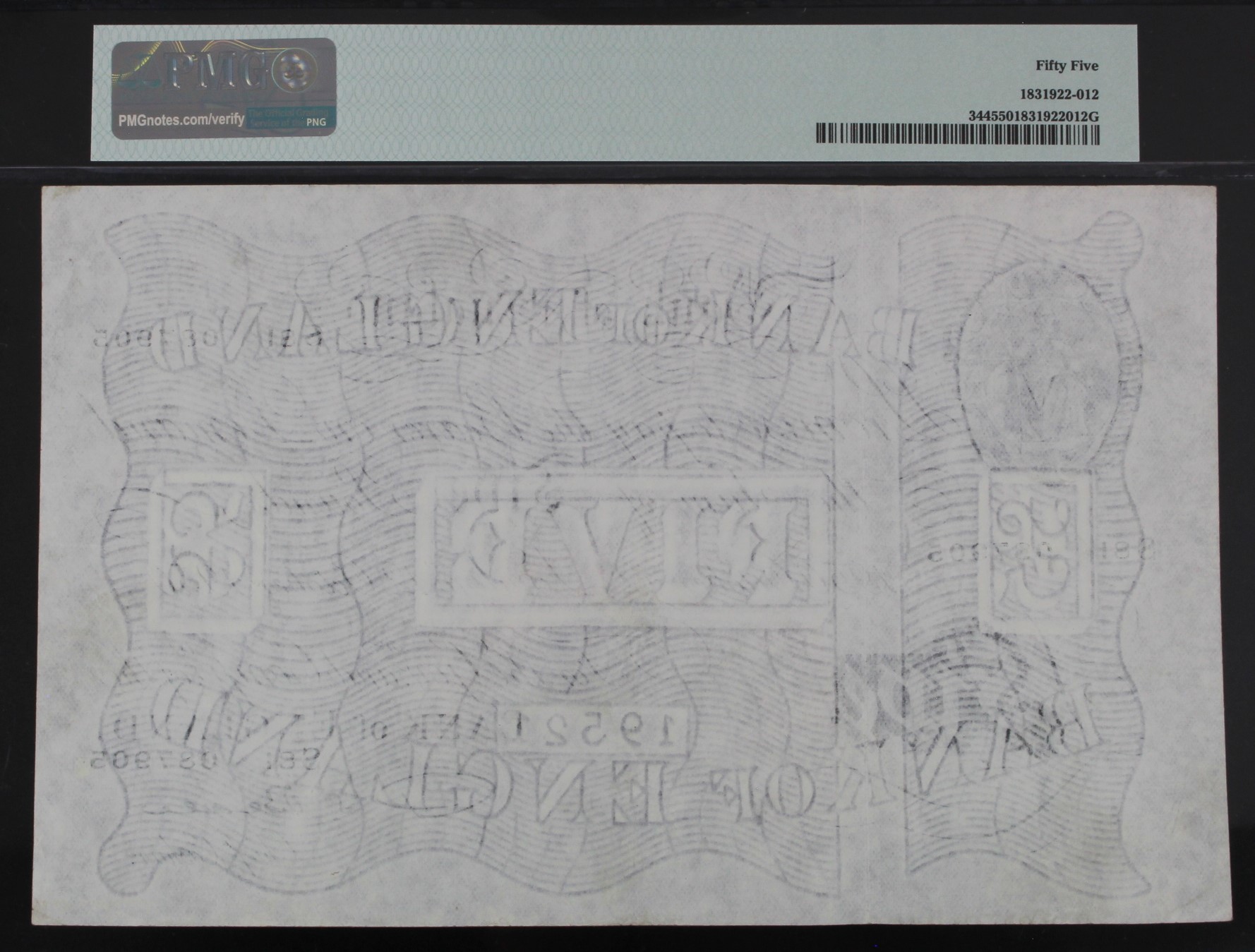 Beale 5 Pounds dated 12th October 1950, serial S81 087905 (B270, Pick344) in PMG holder graded 55 - Image 2 of 2