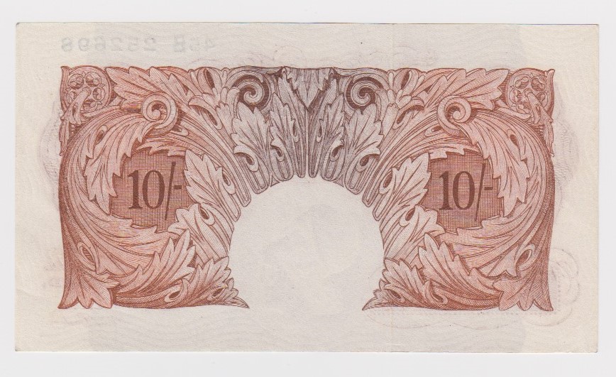Beale 10 Shillings issued 1950, scarce LAST SERIES note, serial 45B 252698 (B265, Pick368b) dents in - Image 2 of 2
