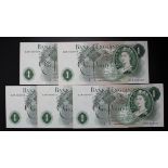 Hollom 1 Pound (5) issued 1963, a consecutively numbered run of REPLACEMENT notes, serial 52M 059006