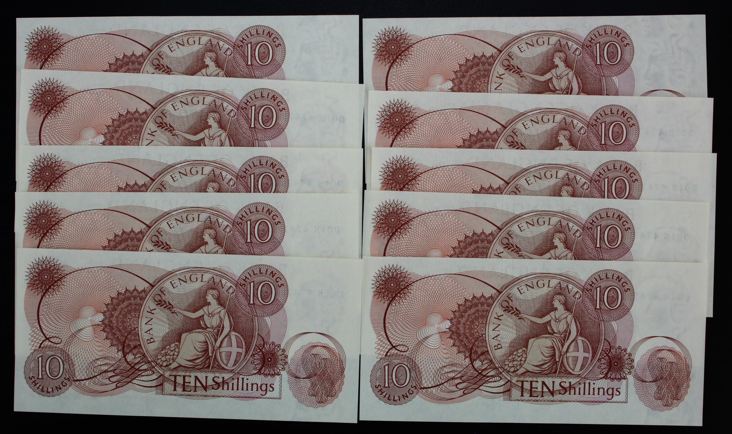 Fforde 10 Shillings (10) issued 1967, a consecutively numbered run of LAST SERIES notes with '01' - Image 2 of 2