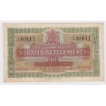 Straits Settlements 10 Cents dated 14th October 1919, with signature title - Treasurer, serial A/