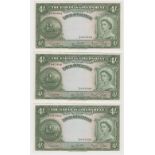 Bahamas 4 Shillings (3) issued 1953 (Currency Act 1936), a consecutively numbered pair and a further