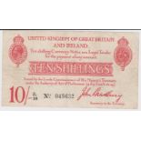 Bradbury 10 Shillings issued 1915, LAST SERIES prefix 'Z1', serial Z1/38 045632 (T13.2, Pick348a)