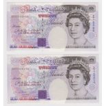 Gill 20 Pounds (2) issued 1991, a consecutively numbered pair of FIRST RUN low number notes,