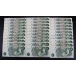 O'Brien 1 Pound (30), a collection of Series C Portrait notes, some consecutive numbers seen (