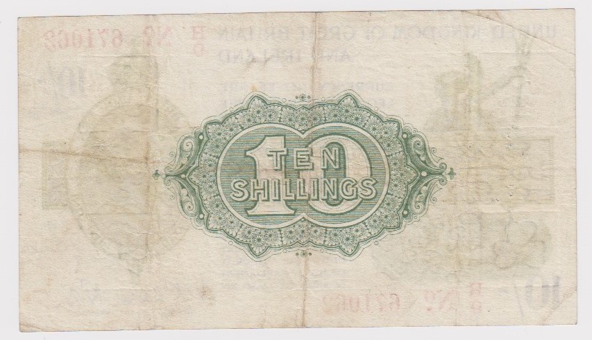 Warren Fisher 10 Shillings issued 1919, LAST SERIES serial H/9 671062, No. with dash (T26, - Image 2 of 2
