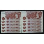 Fforde 10 Shillings (10) issued 1967, a consecutively numbered run of LAST SERIES notes with '01'