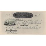 Newcastle, Northumberland Bank 5 Pounds 18xx, an original Thomas Bewick pull on card for Sir Francis