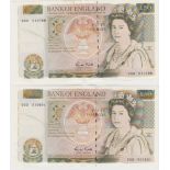 Gill 50 Pounds (2) Pictorial Series D issued 1988, a NEAR consecutively numbered pair only 1