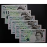 Bank of England (6), Bailey 5 Pounds (2) issued 2012, a consecutively numbered pair, serial