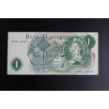 Hollom 1 Pound issued 1963, this note has been signed by Mervyn King, serial D65N 163656, also