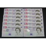 Lowther 20 Pounds (12) issued 22nd June 1999, all FIRST RUN 'AA01' including consecutively