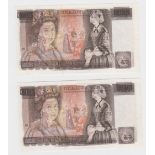 ERROR Page 10 Pounds (2) issued 1975, a consecutively numbered pair of overprint errors, major