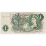 Page 1 Pound issued 1970, rare SOLID NUMBER note, serial No. X23K 777777 (B320) good VF