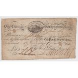 Workington Bank 1 Guinea dated 3rd June 1809 for Wood, Smiths, Stein & Co. serial no. 180/144 (