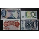 Bank of England (4), Beale 10 Shillings (B266) good EF, O'Brien 5 Pounds (B277) about EF, Hollom 5