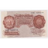 Peppiatt 10 Shillings issued 1948 with security thread, LAST SERIES serial 04E 126214 (B262,