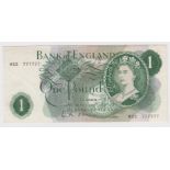 O'Brien 1 Pound issued 1960, very rare SOLID NUMBER on a REPLACEMENT note, serial No. M32 7777777 (