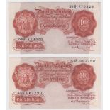 Peppiatt 10 Shillings (2) issued 1934, pre war issue without security thread, serial 53S 067790 &