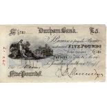 Durham Bank 5 Pounds dated 1890, serial No.C/U 519 for Jonathan Blackhouse & Co., fully issued