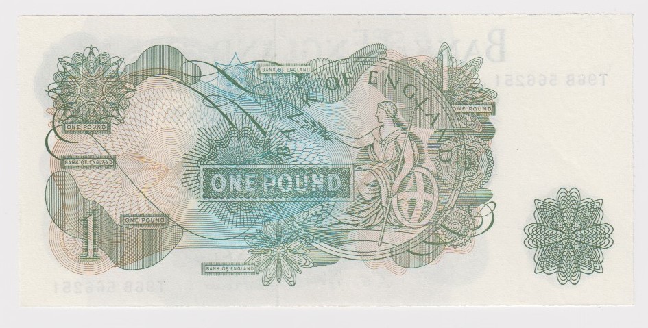 ERROR Fforde 1 Pound issued 1967, very rough cut around all 4 sides leaving jagged edges, serial - Image 2 of 2