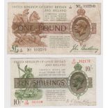 Treasury (2) a pair of notes both with hard to find HIGHEST '100' prefixes, Bradbury 1 Pound